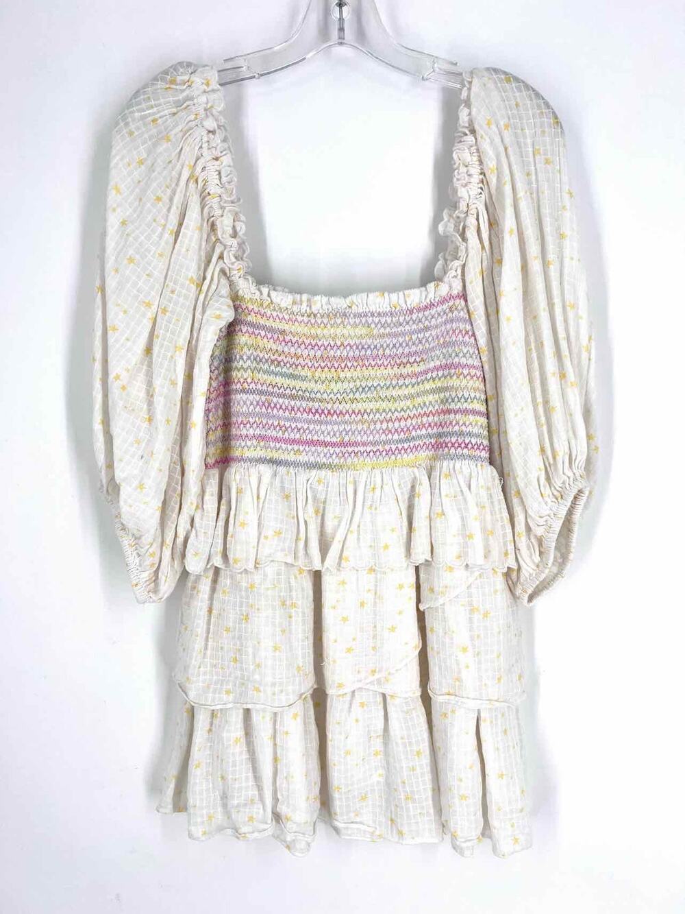 LoveShackFancy Size S Ivory/Multi Smocked Stars Designer Dress
